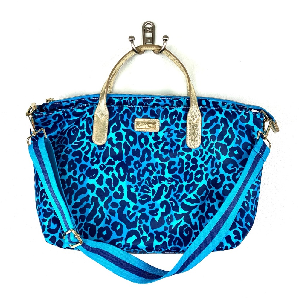 Lilly Pulitzer *Like New* “Evita Tote” Oyster Bay Blue Leopard Print Crossbody